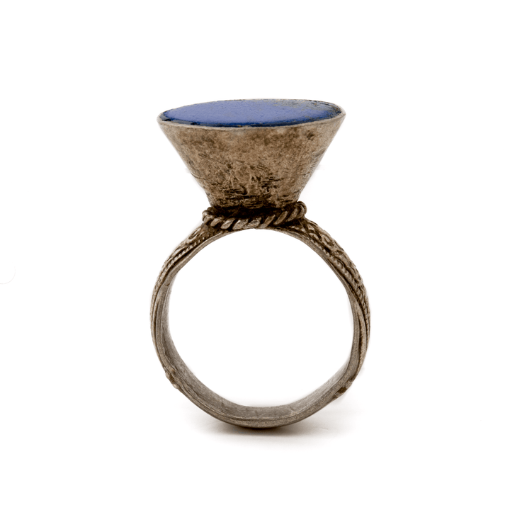 Silver x Single Bugle Lapis Lazuli Afghan Mughal Ring - Kingdom Jewelry