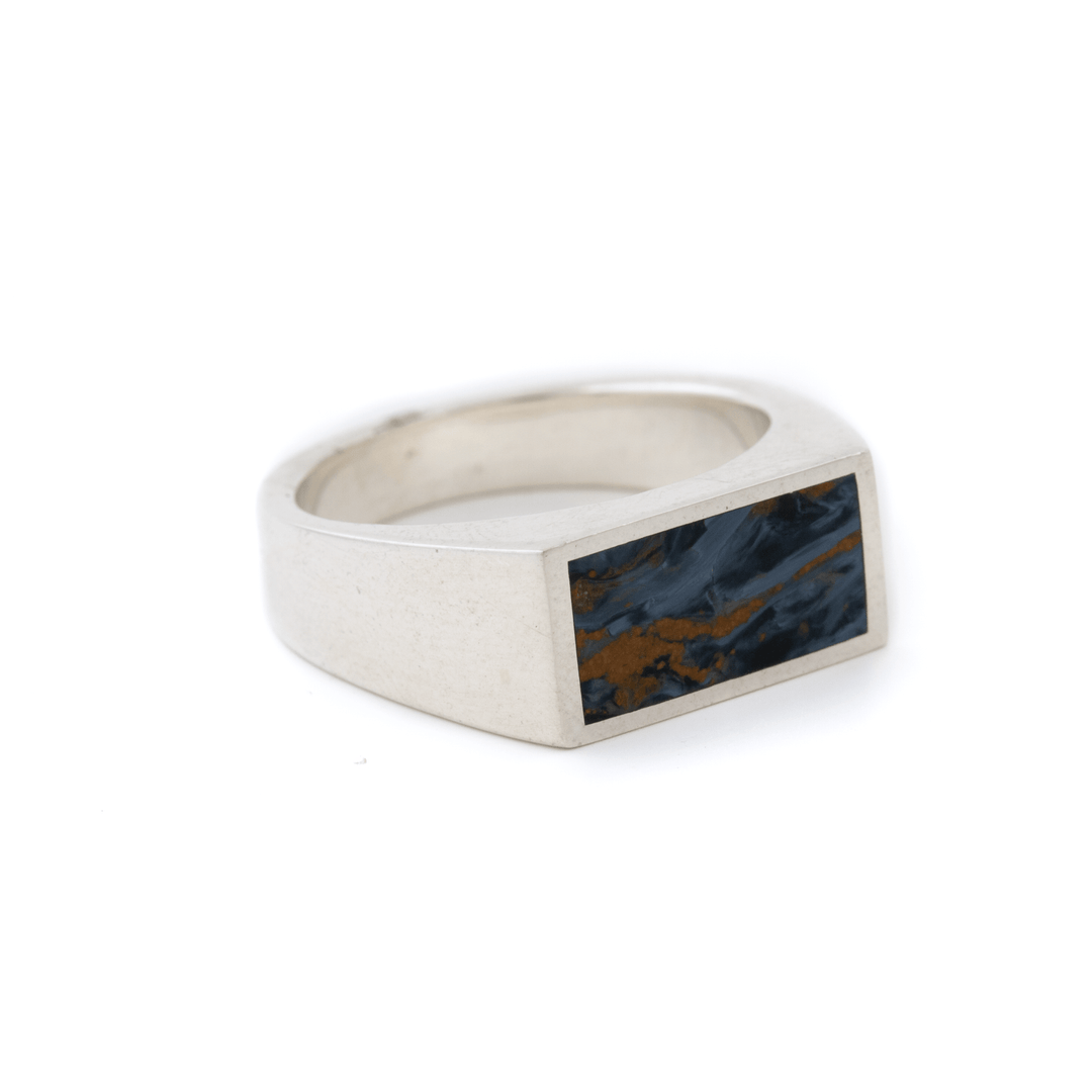 Silver x Sleek Rectangular Pietersite Inlay Signet - Kingdom Jewelry