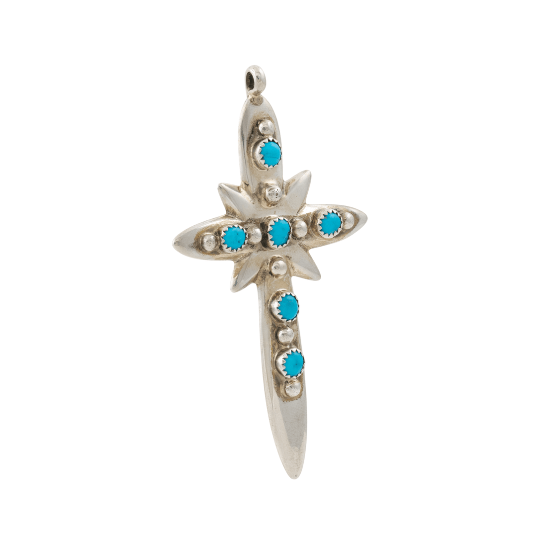 Silver x Snake - Eye Kingman Turquoise Navajo Cross Pendant - Kingdom Jewelry