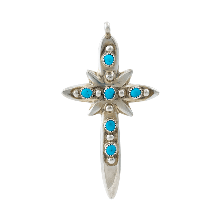 Silver x Snake - Eye Kingman Turquoise Navajo Cross Pendant - Kingdom Jewelry