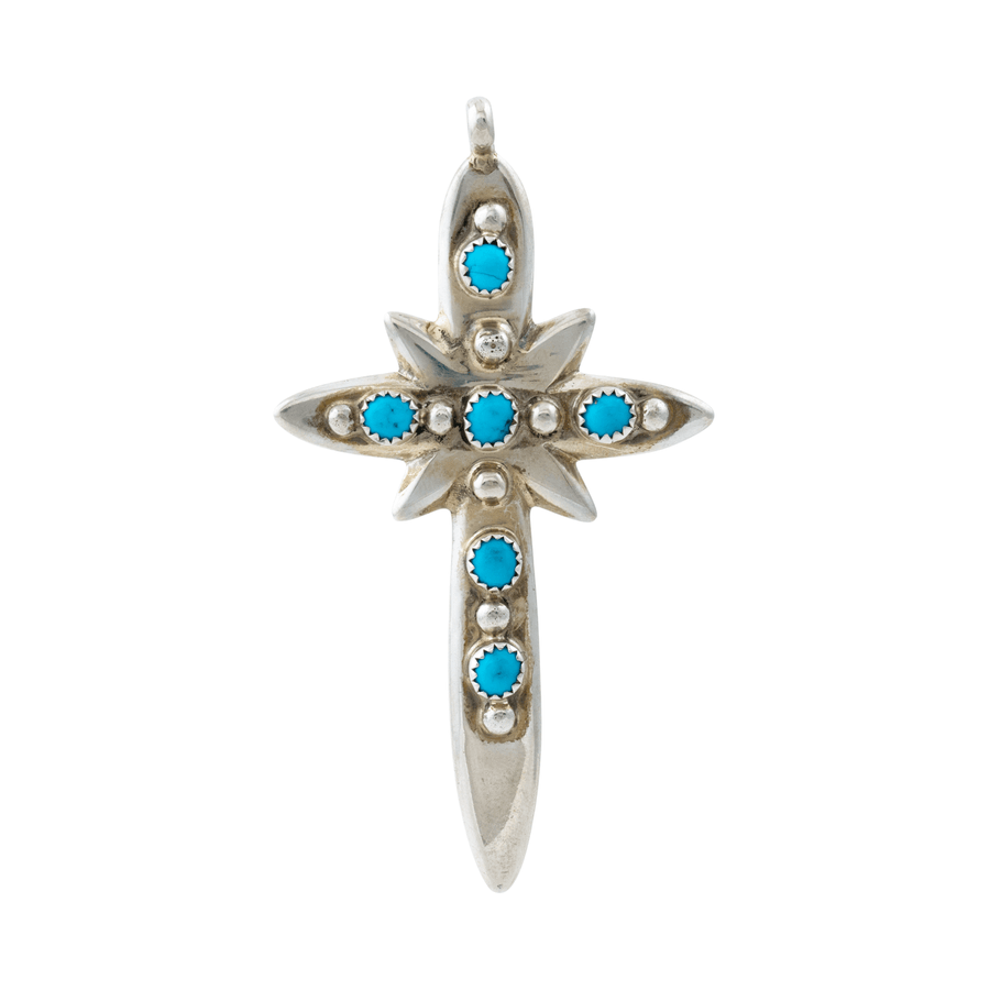 Silver x Snake - Eye Kingman Turquoise Navajo Cross Pendant - Kingdom Jewelry