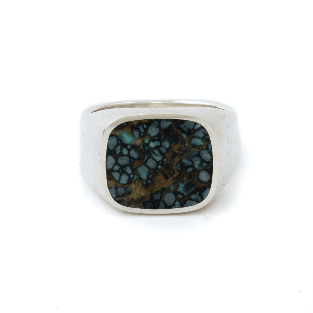 Silver x Spiderweb Variscite Square Cushion Inlay Signet - Kingdom Jewelry
