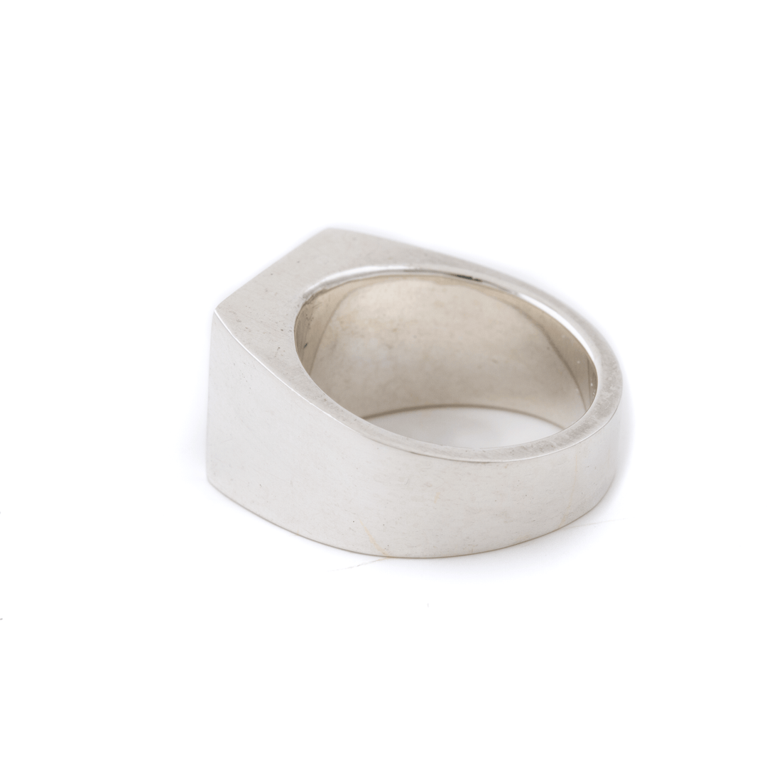 Silver x Squared Red Dinosaur Bone Inlay Signet - Kingdom Jewelry