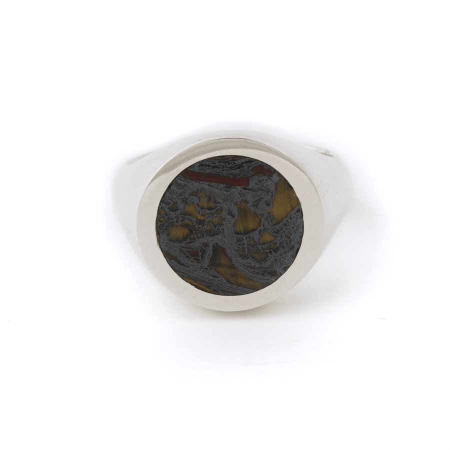Silver x Tiger's Eye Round Inlay Signet - Kingdom Jewelry