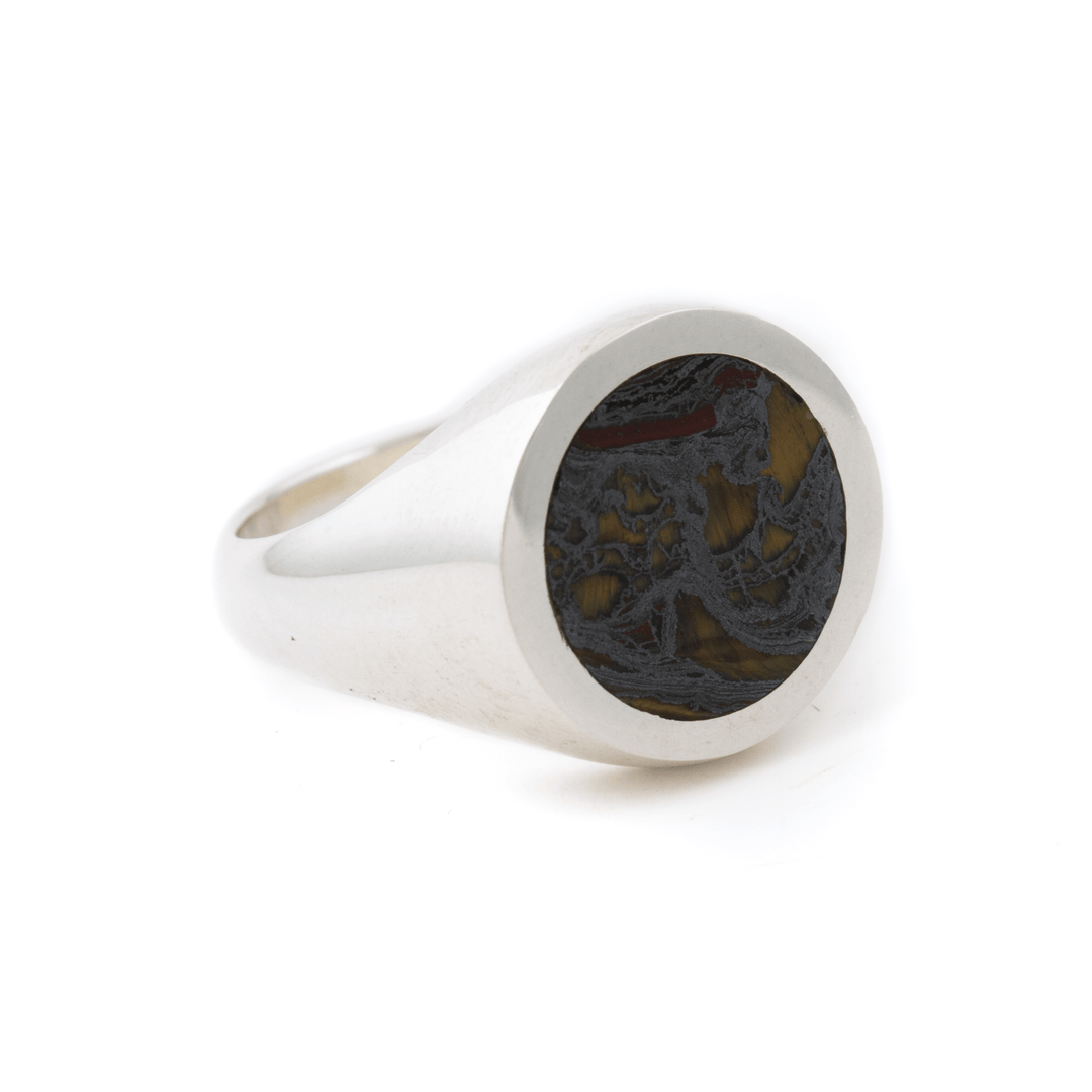 Silver x Tiger's Eye Round Inlay Signet - Kingdom Jewelry
