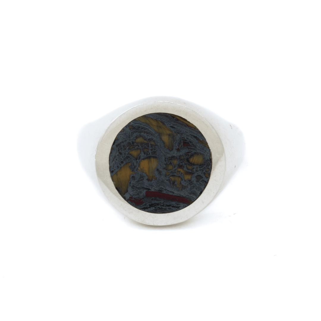 Silver x Tiger's Iron Round Inlay Signet - Kingdom Jewelry