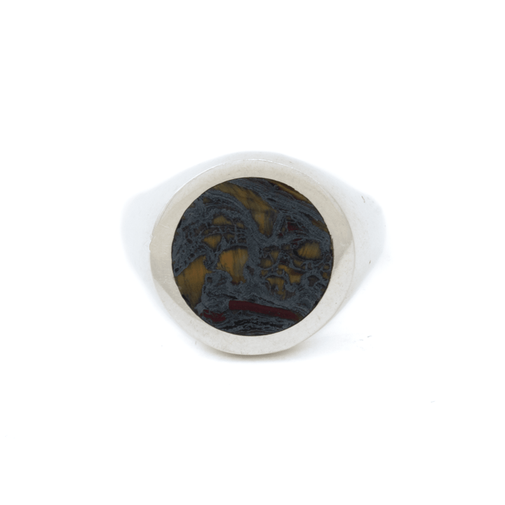 Silver x Tiger's Iron Round Inlay Signet - Kingdom Jewelry