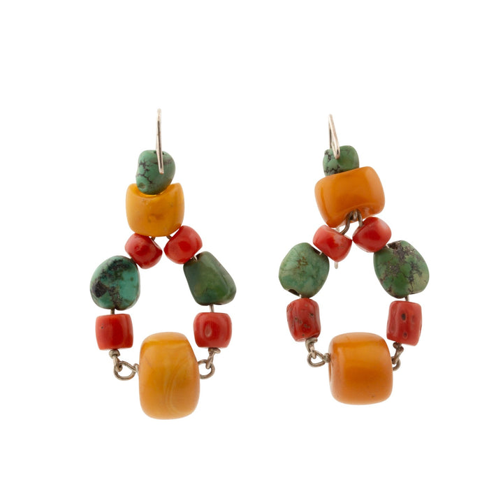 Silver x Traditional Multi - Stone Moroccan Trade Bead Hoop Earrings - Kingdom Jewelry