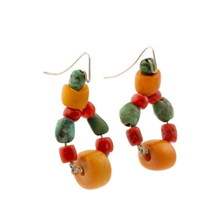 Silver x Traditional Multi - Stone Moroccan Trade Bead Hoop Earrings - Kingdom Jewelry