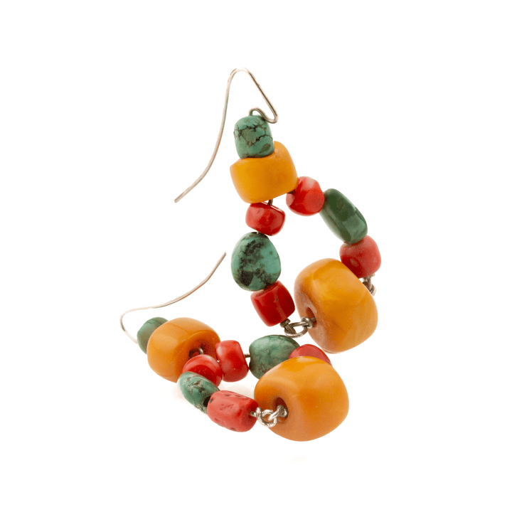 Silver x Traditional Multi - Stone Moroccan Trade Bead Hoop Earrings - Kingdom Jewelry