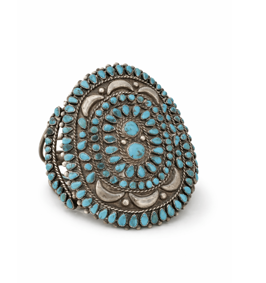 Silver x Vintage 1950's Sleeping Beauty Turquoise Zuni Cluster Cuff Bracelet - Kingdom Jewelry