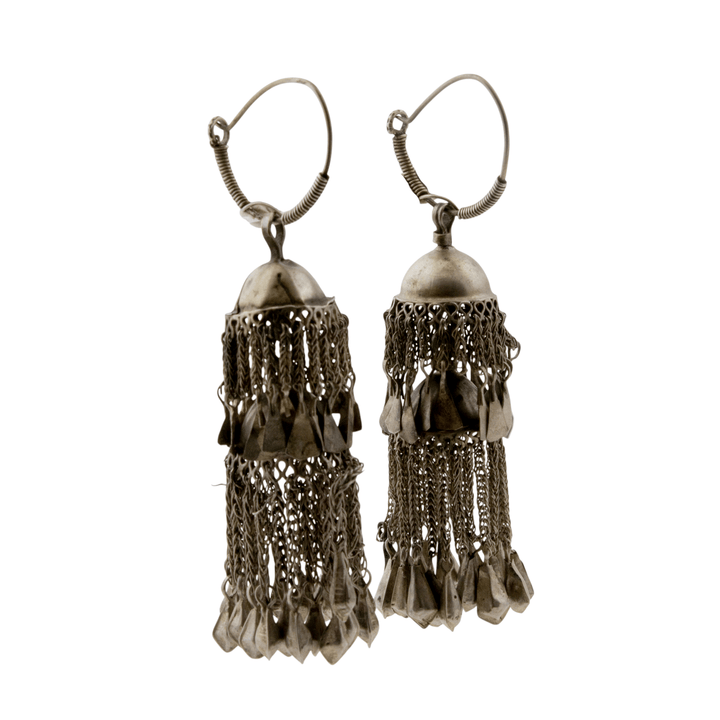 Silver x Vintage Afghan Hazaragi Tiered Chandelier Tassel Earrings - Kingdom Jewelry