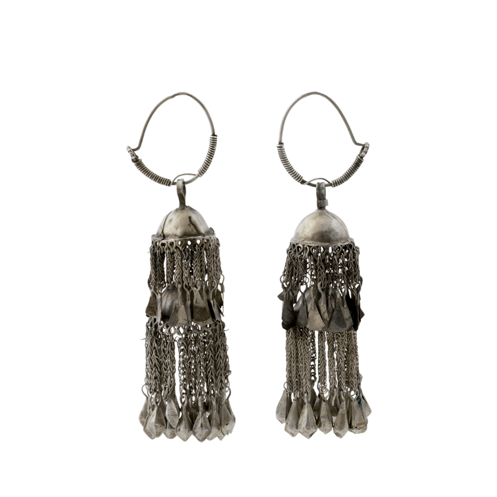 Silver x Vintage Afghan Hazaragi Tiered Chandelier Tassel Earrings - Kingdom Jewelry