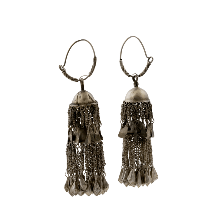 Silver x Vintage Afghan Hazaragi Tiered Chandelier Tassel Earrings - Kingdom Jewelry