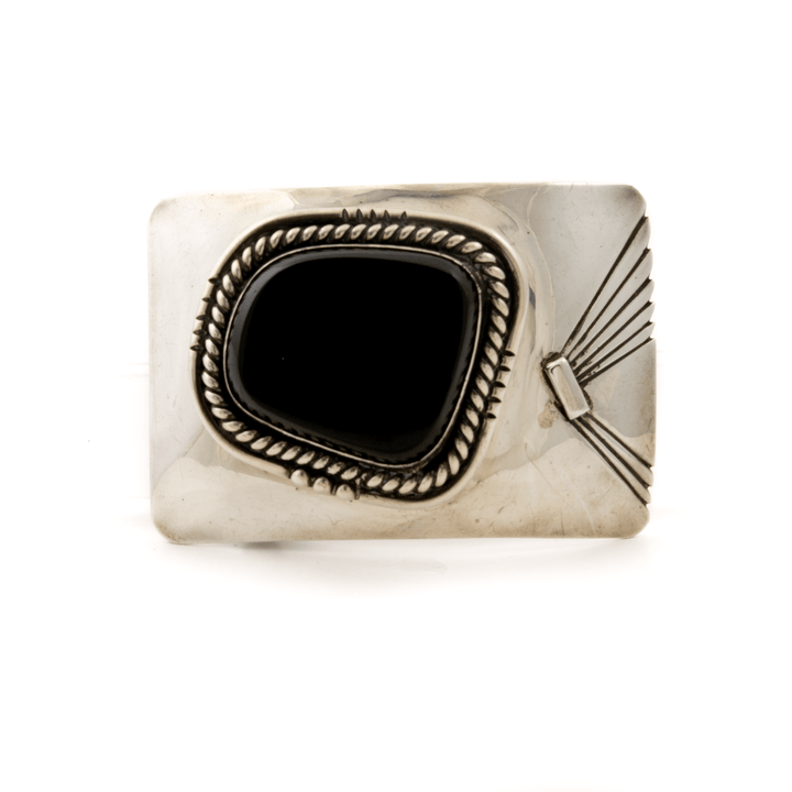 Silver x Vintage Asymmetric Black Onyx Squared Belt Buckle - Kingdom Jewelry