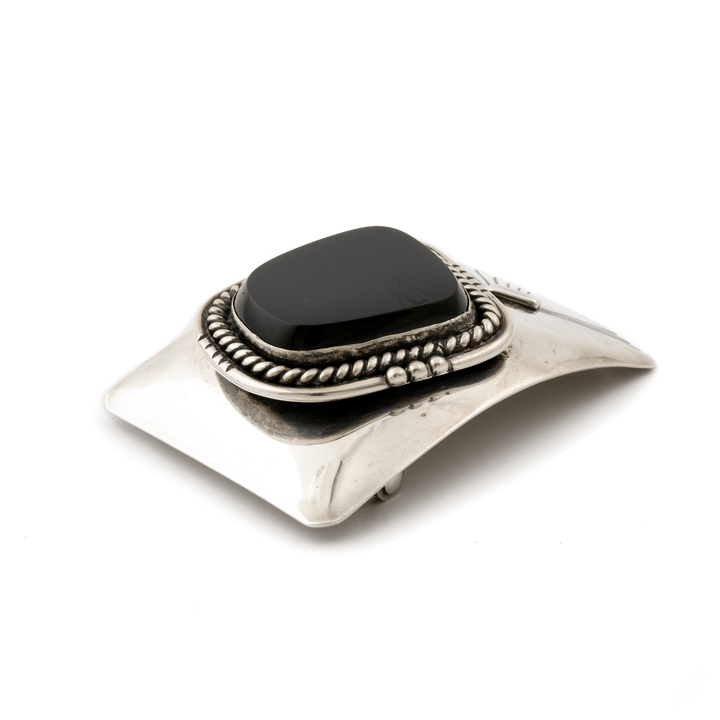 Silver x Vintage Asymmetric Black Onyx Squared Belt Buckle - Kingdom Jewelry