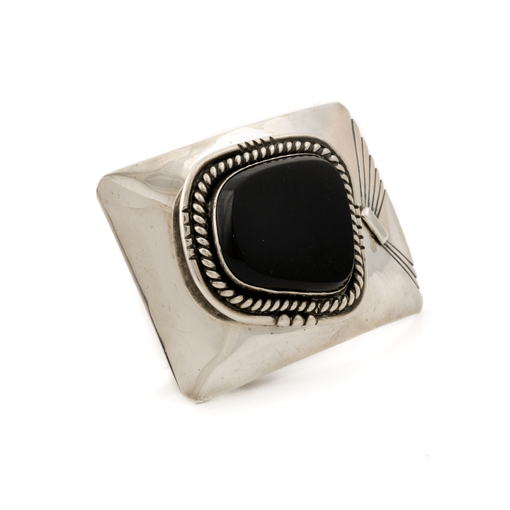 Silver x Vintage Asymmetric Black Onyx Squared Belt Buckle - Kingdom Jewelry
