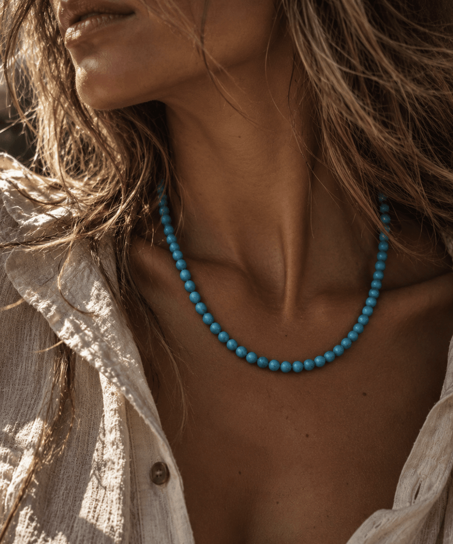 Sleeping Beauty Turquoise Bead 14K Gold 18” Necklace - Kingdom Jewelry