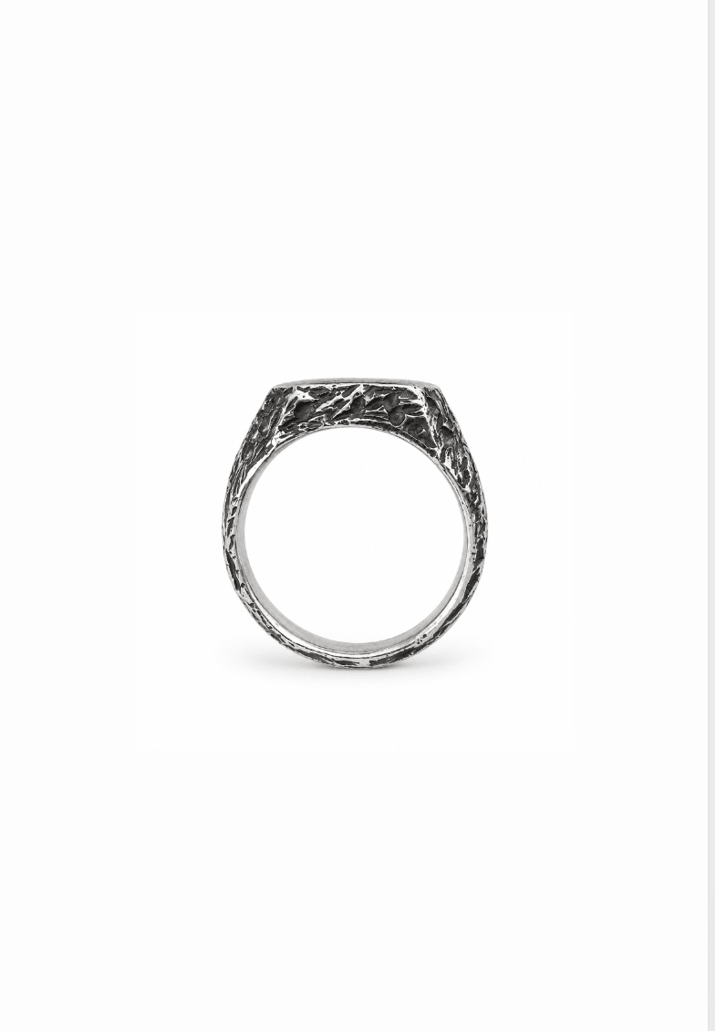 Soft Square Distressed Signet w/ Sapphire - Kingdom Jewelry