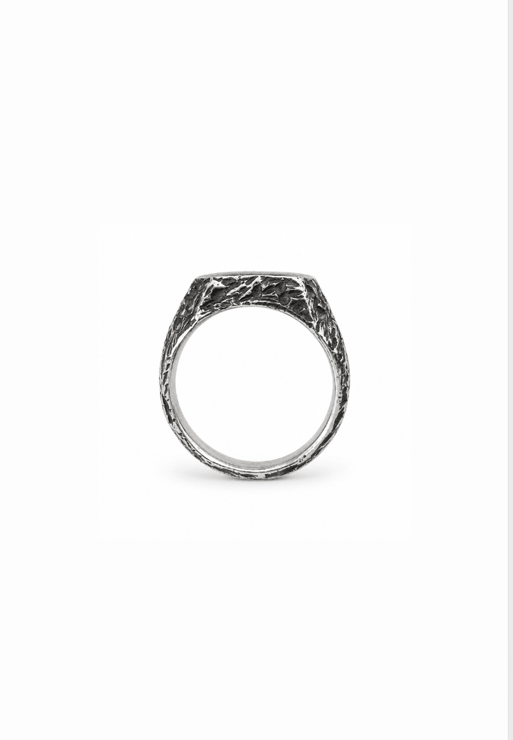 Soft Square Distressed Signet w/ Sapphire - Kingdom Jewelry