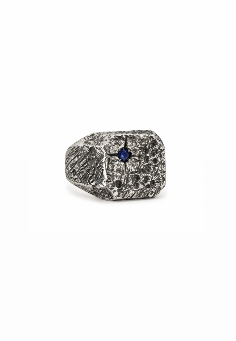 Soft Square Distressed Signet w/ Sapphire - Kingdom Jewelry