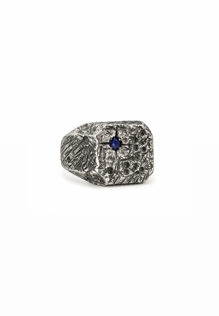 Soft Square Distressed Signet w/ Sapphire - Kingdom Jewelry