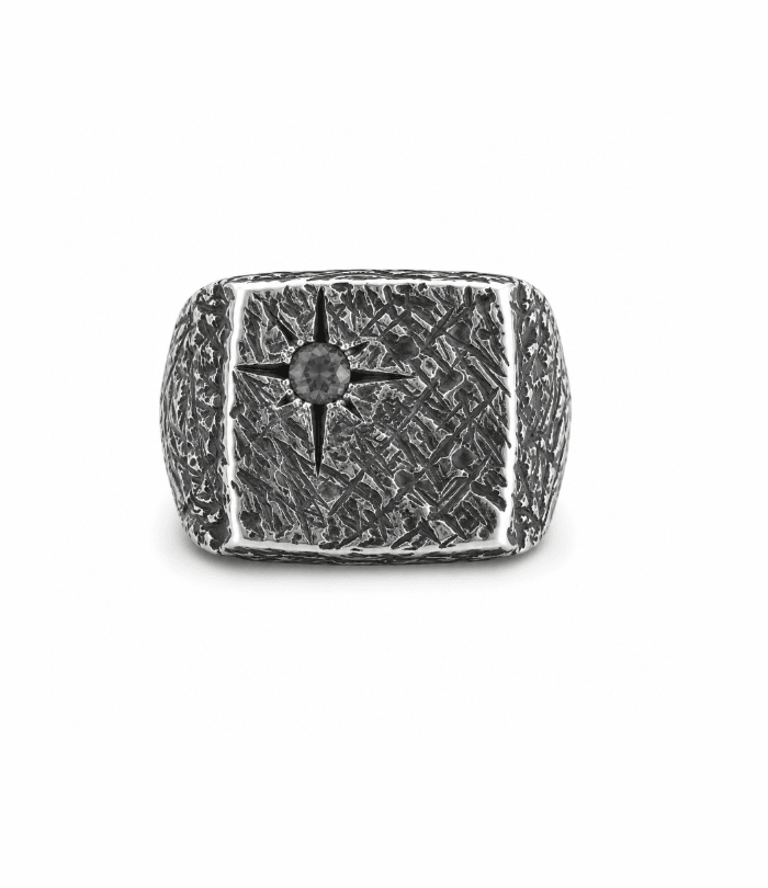 Square Silver X Sapphire Signet Ring - Kingdom Jewelry