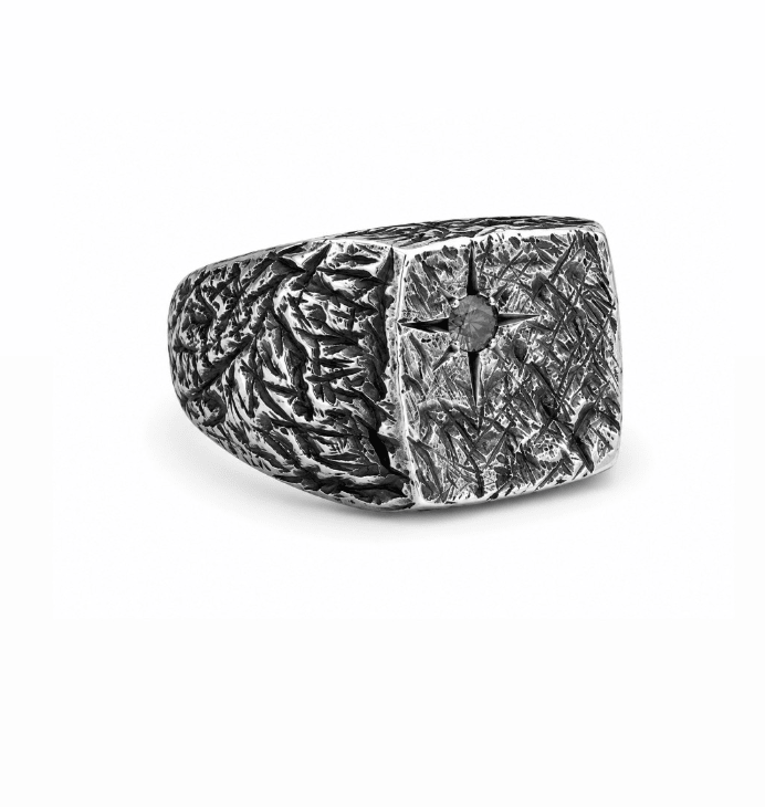 Square Silver X Sapphire Signet Ring - Kingdom Jewelry