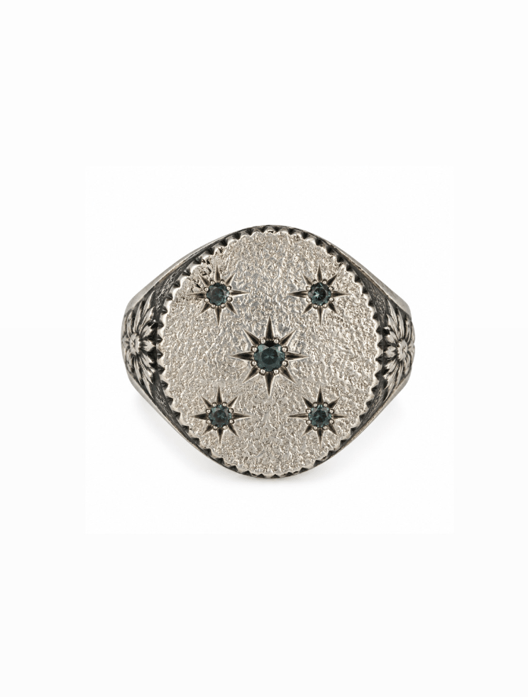 Star Set Sapphire Flower Silver Ring - Kingdom Jewelry