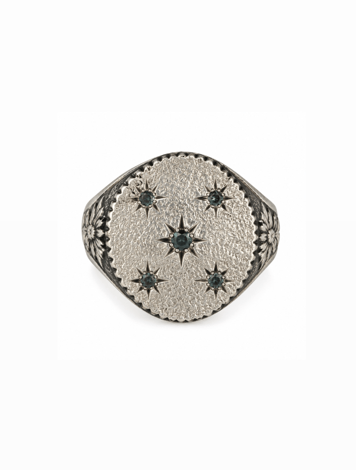 Star Set Sapphire Flower Silver Ring - Kingdom Jewelry