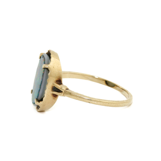 Stately 10k Gold x Australian Blue Opal Signet - Kingdom Jewelry