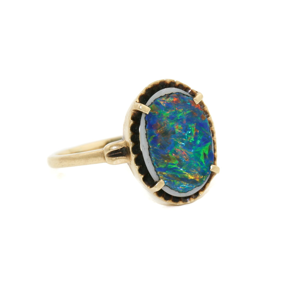 
                      
                        Stately 10k Gold x Australian Blue Opal Signet - Kingdom Jewelry
                      
                    