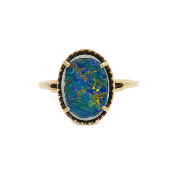 Stately 10k Gold x Australian Blue Opal Signet - Kingdom Jewelry