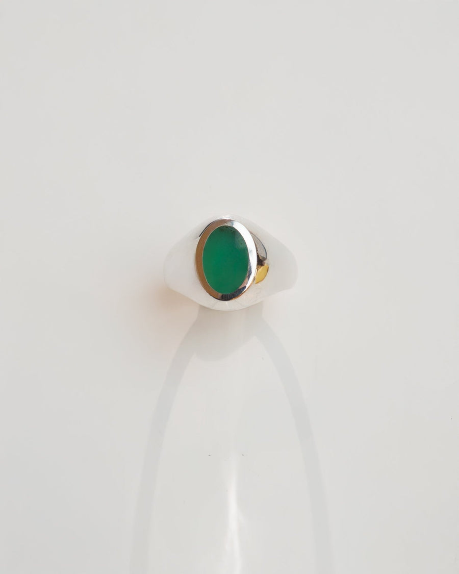 Sterling Silver Green Chrysoprase Oval Inlay Ring Size 9.25 - Kingdom Jewelry