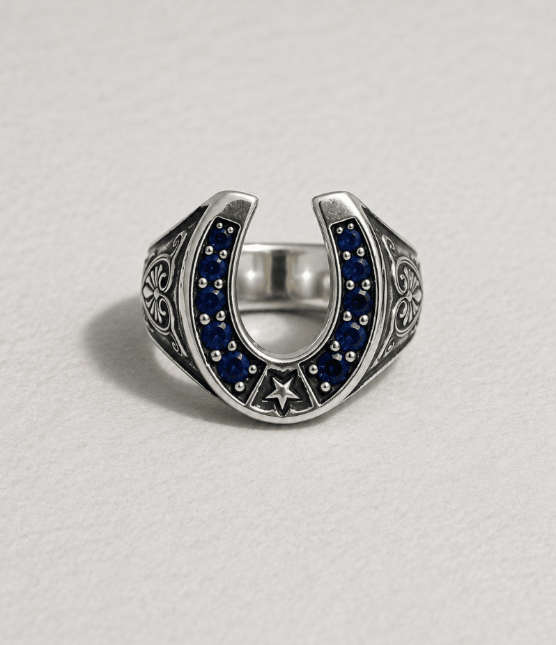 Sterling Silver Horseshoe Ring with Blue Sapphires - Kingdom Jewelry