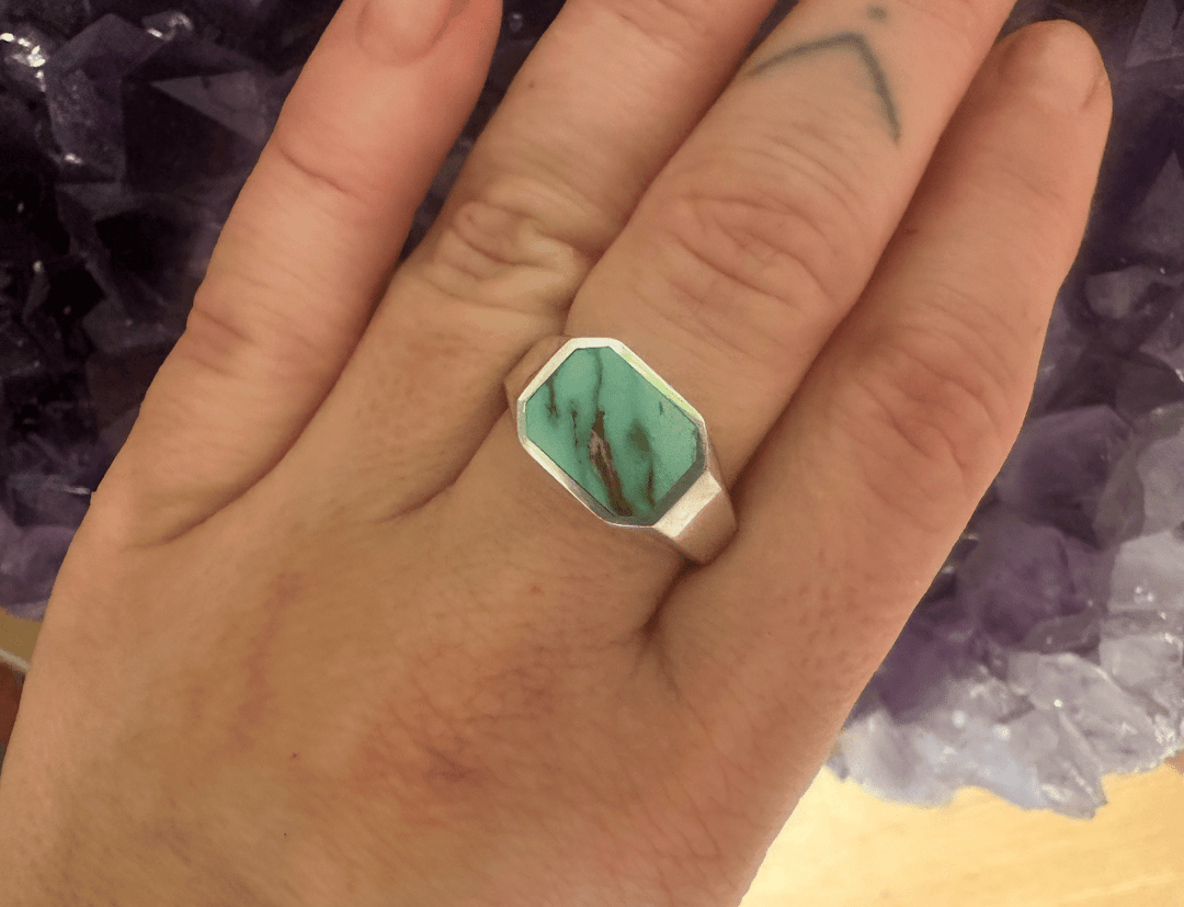 Sterling Silver Royston Turquoise Rectangular Inlay Size 9 - Kingdom Jewelry