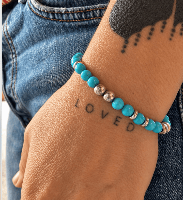 Sterling Silver Turquoise Beaded Bracelet - Kingdom Jewelry