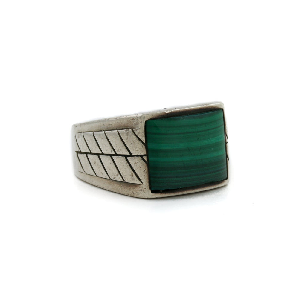 
                  
                    Sterling Silver x 1970's Square - Cut Malachite Signet - Kingdom Jewelry
                  
                