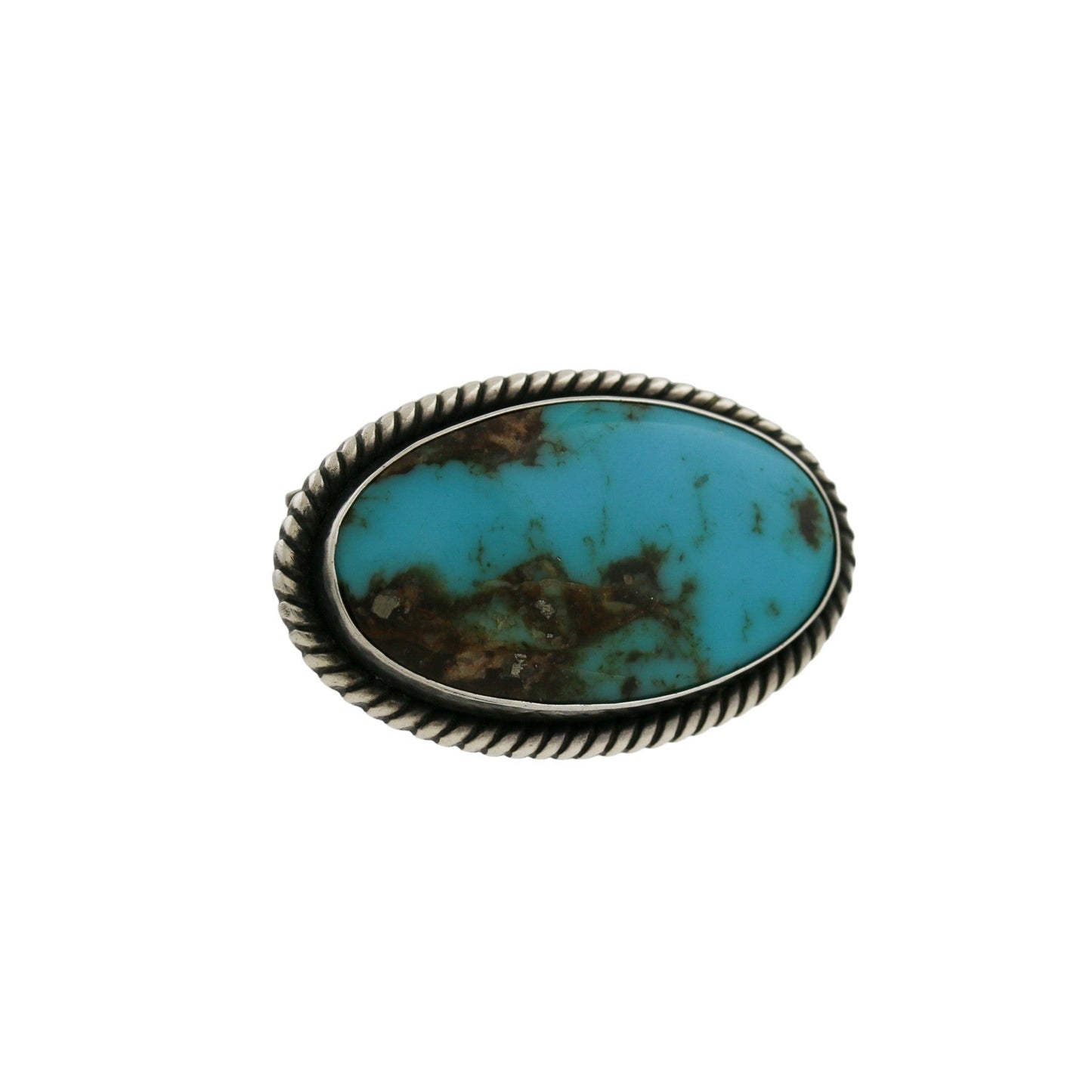 Sterling Silver x Oval Turquoise Navajo Brooch Pin - Kingdom Jewelry