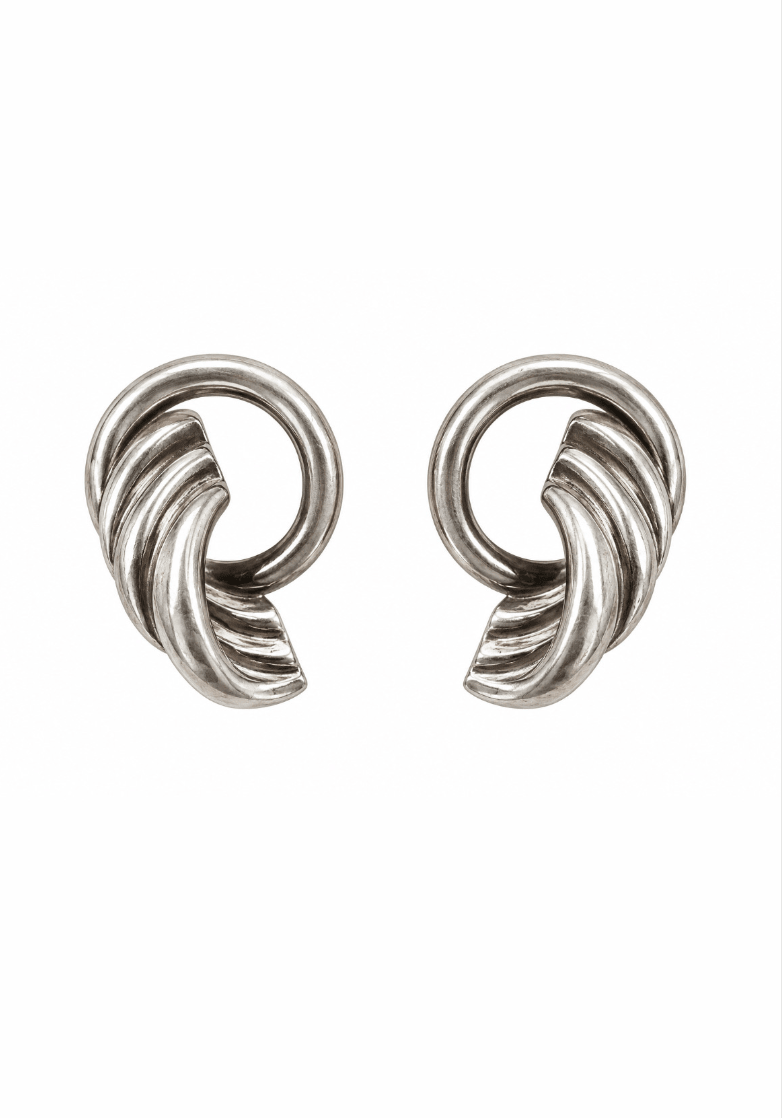 Taxco Silver Modernist Cornucopia Hoops - Kingdom Jewelry
