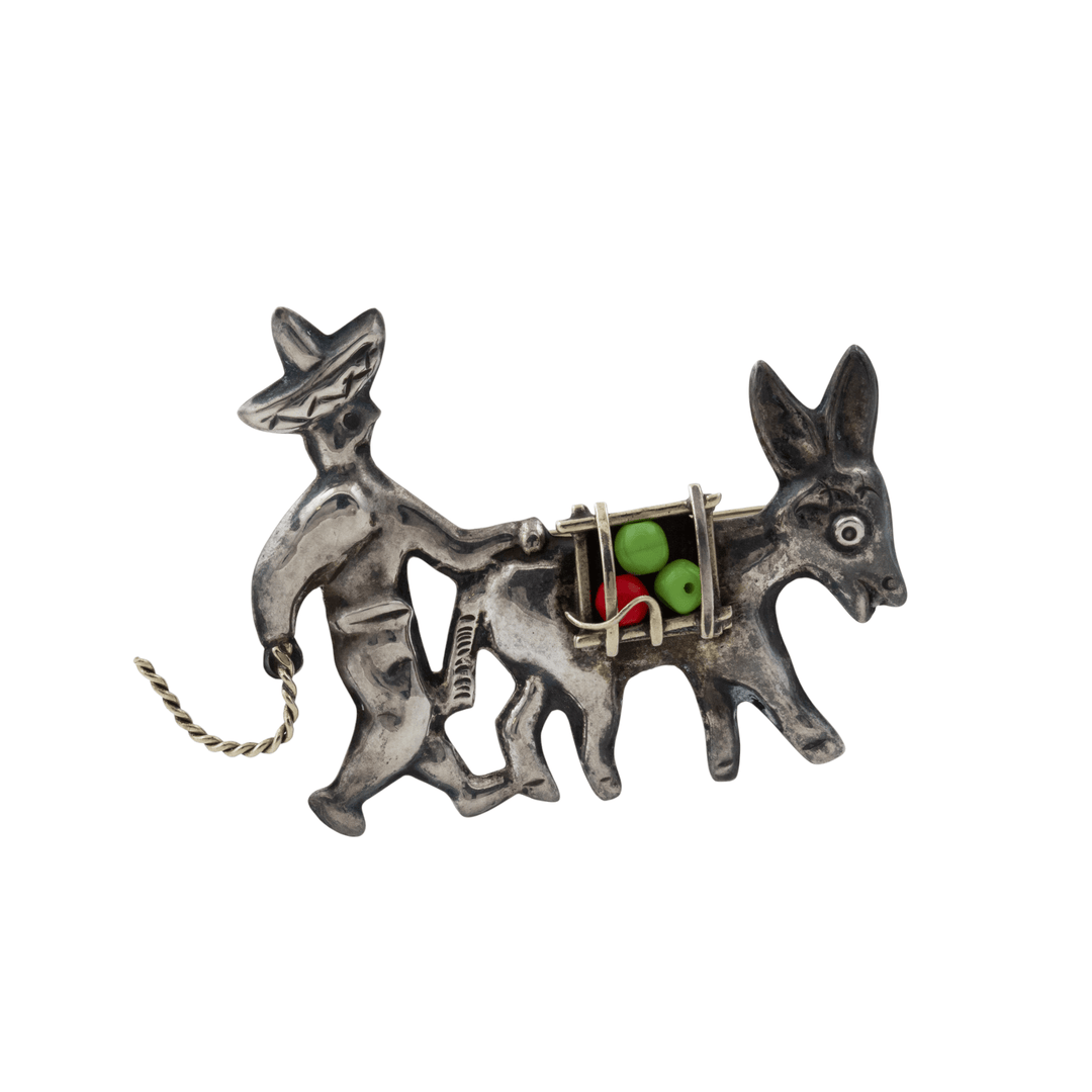 Taxco Silver x Classic 1950's Donkey Fruitseller Brooch - Kingdom Jewelry