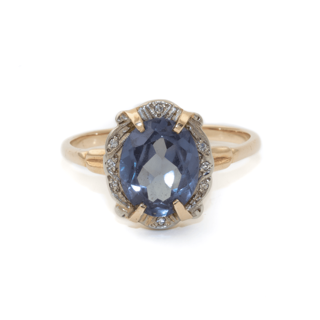 Two - Tone 10k Gold x Amethyst & Pavé Diamond Art - Deco Cocktail Ring - Kingdom Jewelry