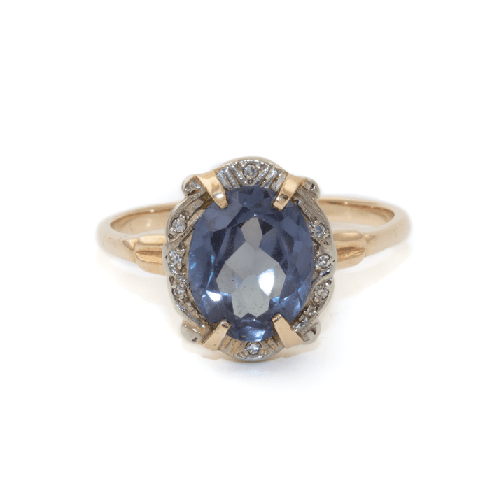 Two - Tone 10k Gold x Amethyst & Pavé Diamond Art - Deco Cocktail Ring - Kingdom Jewelry