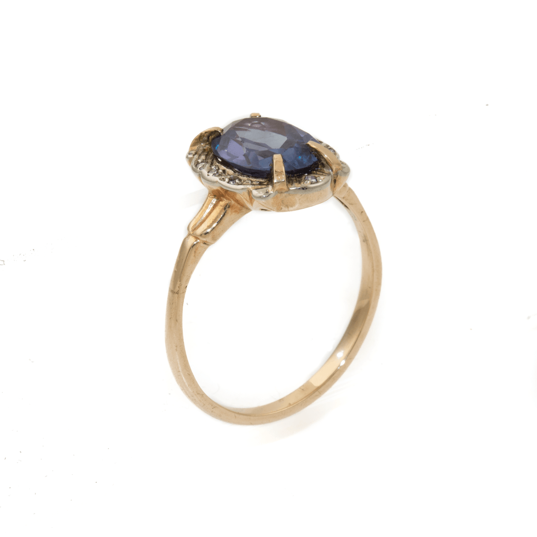 Two - Tone 10k Gold x Amethyst & Pavé Diamond Art - Deco Cocktail Ring - Kingdom Jewelry