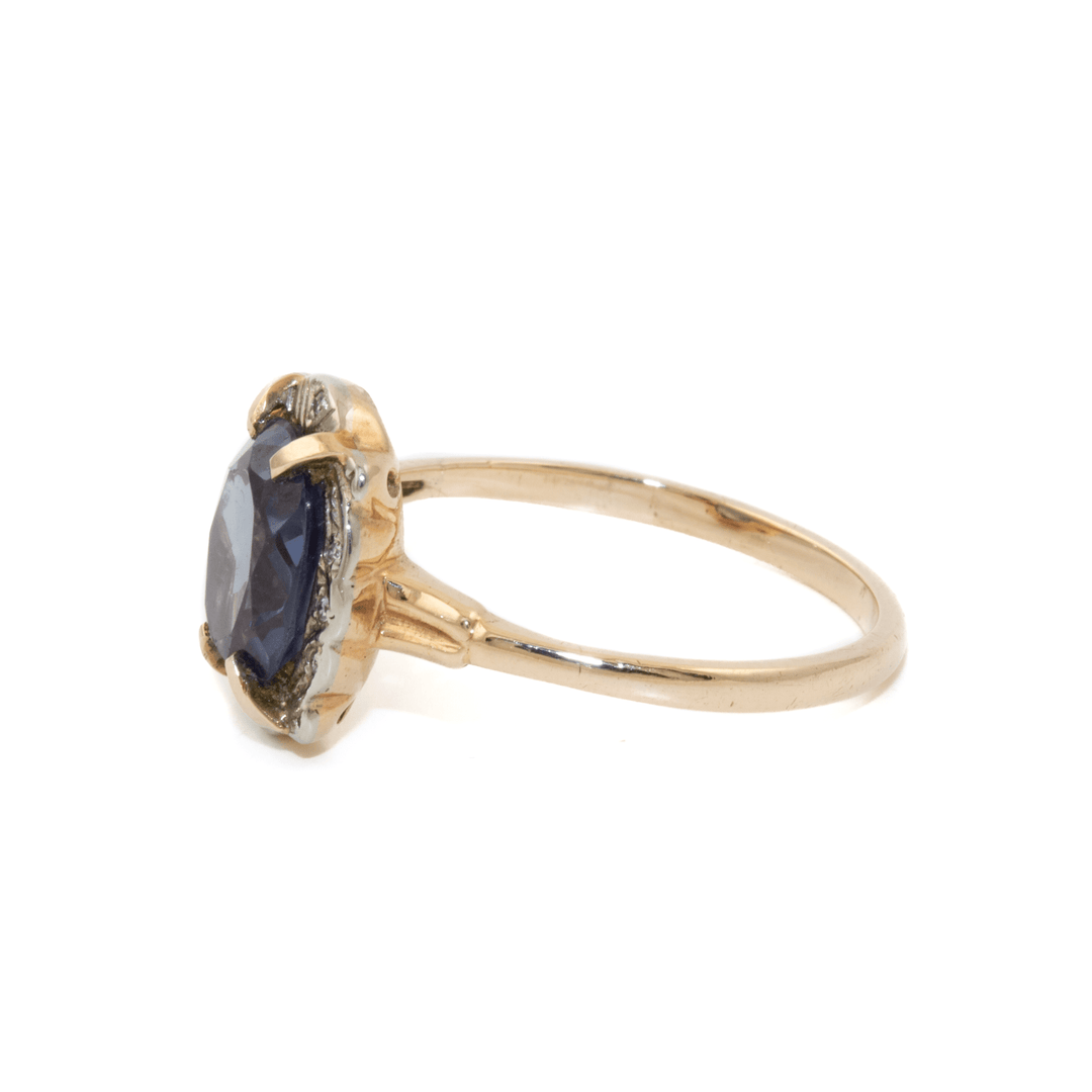 Two - Tone 10k Gold x Amethyst & Pavé Diamond Art - Deco Cocktail Ring - Kingdom Jewelry