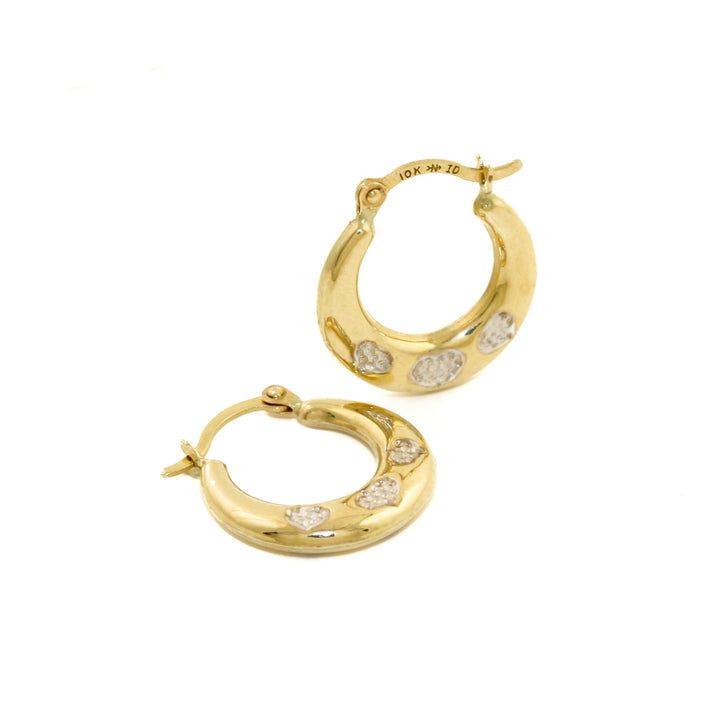Two - Tone 10K Gold x Triple Hearts Creole Hoops - Kingdom Jewelry