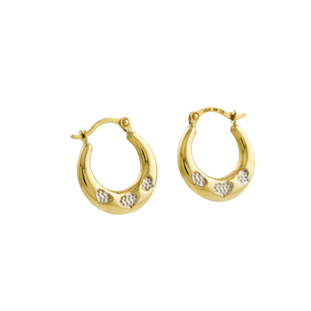 
                      
                        Two - Tone 10K Gold x Triple Hearts Creole Hoops - Kingdom Jewelry
                      
                    