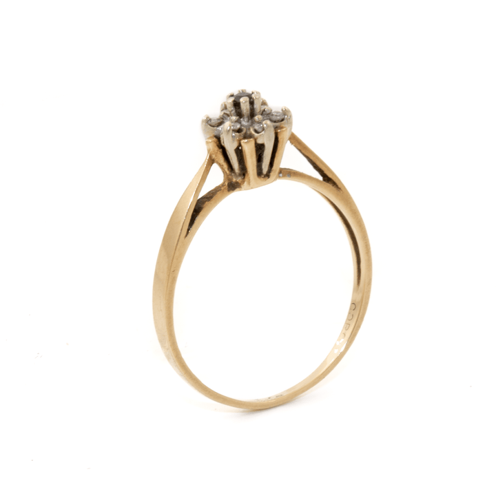 Two - Tone 10k Gold x Victorian - Style Sapphire & Diamond Flower Ring - Kingdom Jewelry