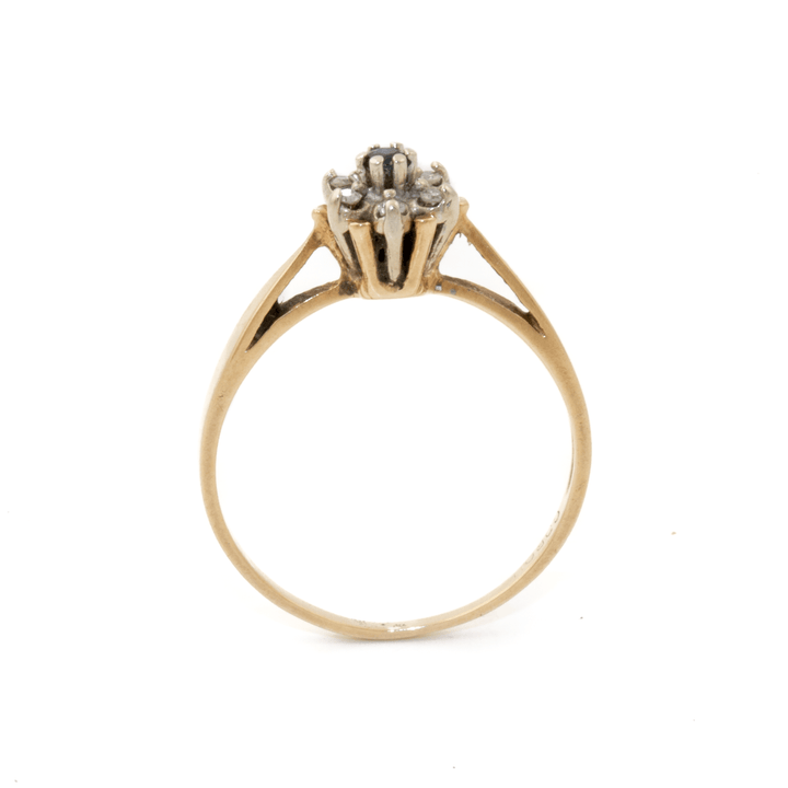 Two - Tone 10k Gold x Victorian - Style Sapphire & Diamond Flower Ring - Kingdom Jewelry