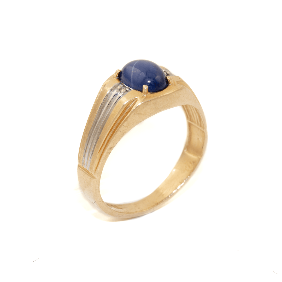Two - Tone 10k Gold x Vintage Star Sapphire Signet - Kingdom Jewelry